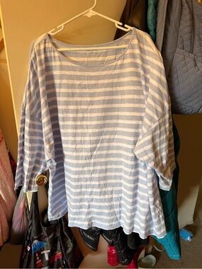 Lane Bryant Light Blue and White Striped Boatneck Tunic
